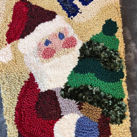 Hand-Hooked Latchhook Giant Wool 36" Santa Christmas Stocking Felted Wood - Picture 2 of 6